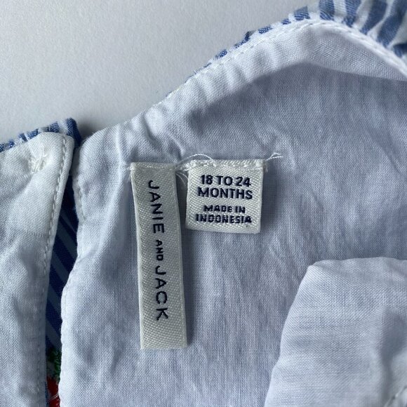 Janie and Jack Baby Girl Kids 100% Cotton Embroidered Striped Dress 18-24 Months - Picture 5 of 6